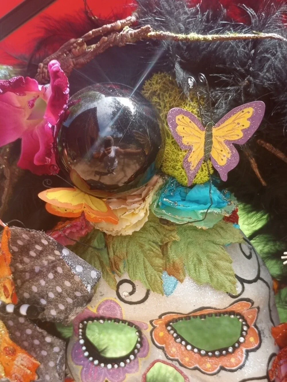 Colorful Skull Halloween Wreath with Skulls & Butterflies